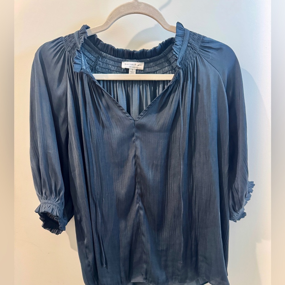 Current Air “Angelica” deep teal split neck blouse